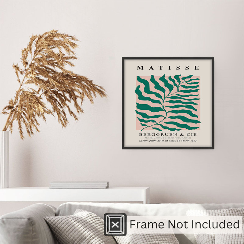 «Botanical Matisse Plant» en vert et rose, reproduction d'art moderne sans cadre Mid-Century, H 20 po x l 20 po