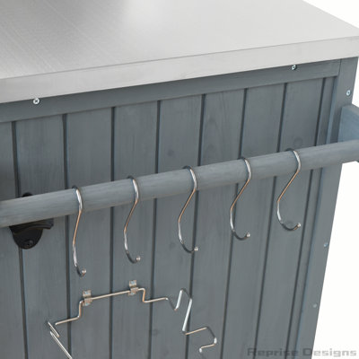 42.1" Outdoor Kitchen Island with Side Shelf, Outdoor Grill Cart with Storage Cabinet, Outdoor Kitchen Cabinet with Stainless Steel Top,  Adjustable Shelf and 4  Wheels for Pizza Prep, Grey Blue