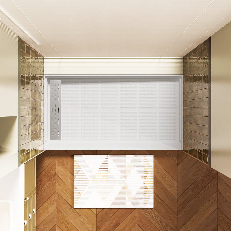 60" W X 34" D Single Threshold Shower Pan Base With Drain Cover Included, Non-slip, Left, Matte White