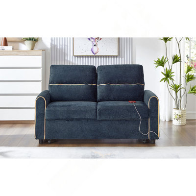 Chenille Pull Out Sofa Bed, 58-Inch Sofa Bed, Sleeper Sofa, Loveseat Sofa  With Adjustable 3 -Position Backrest, 4 Side Pockets And Charging Ports For Living Room