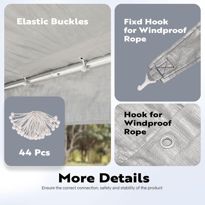 20 ft. White PE Fabric Carport Replacement Canopy Cover