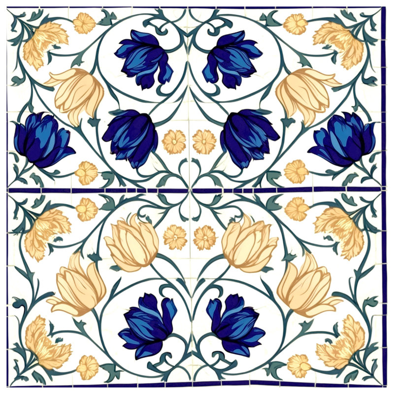 Édredon bleu, jaune et floral, King