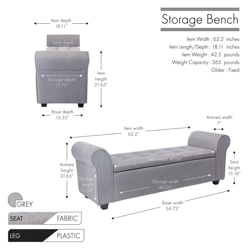 Banc de rangement rembourré Landaverde, gris