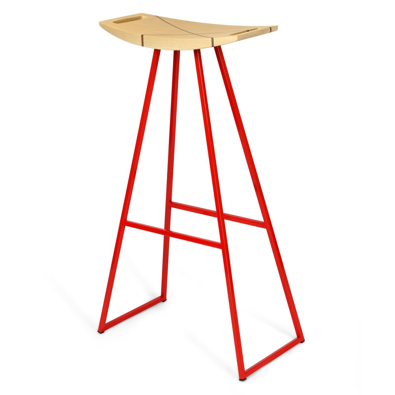 Robert Counter Stool with Metal Frame, Maple, Red, Bar Stool (30" Seat Height)