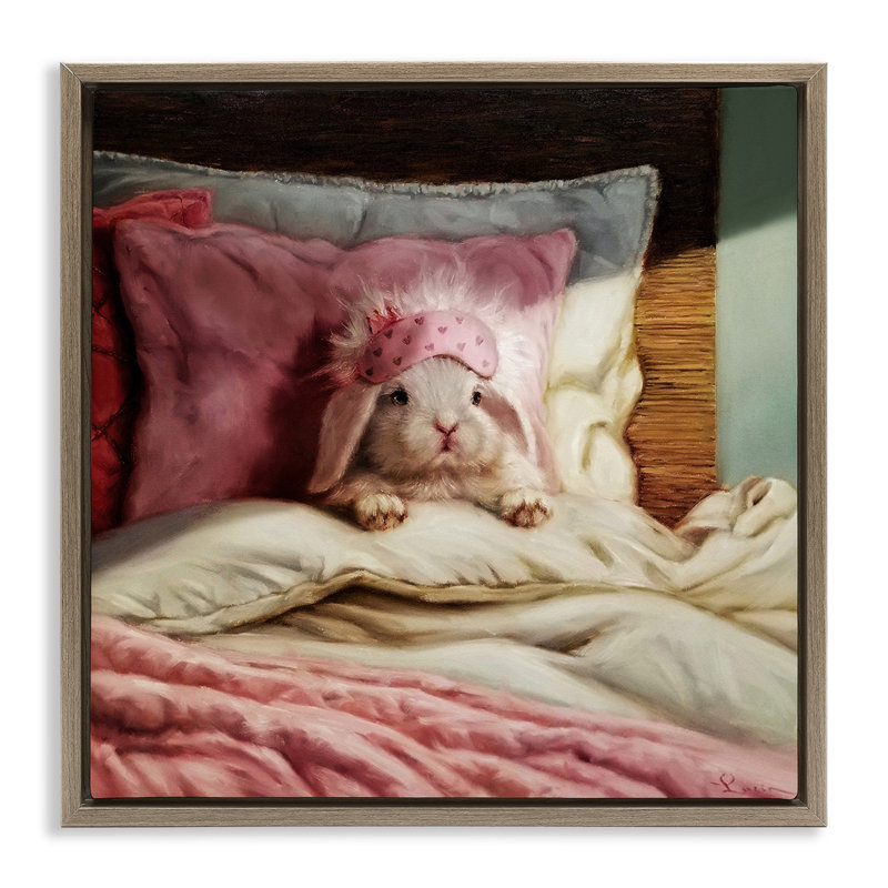 Bunny Resting in Bed Brown Grain Framed Floater Canvas Wall Art by Lucia Heffernan, 18" H x 18" W