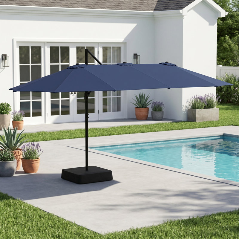 Parasol en porte-à-faux rectangulaire avec base 90,6 "× 155,5", Bleu