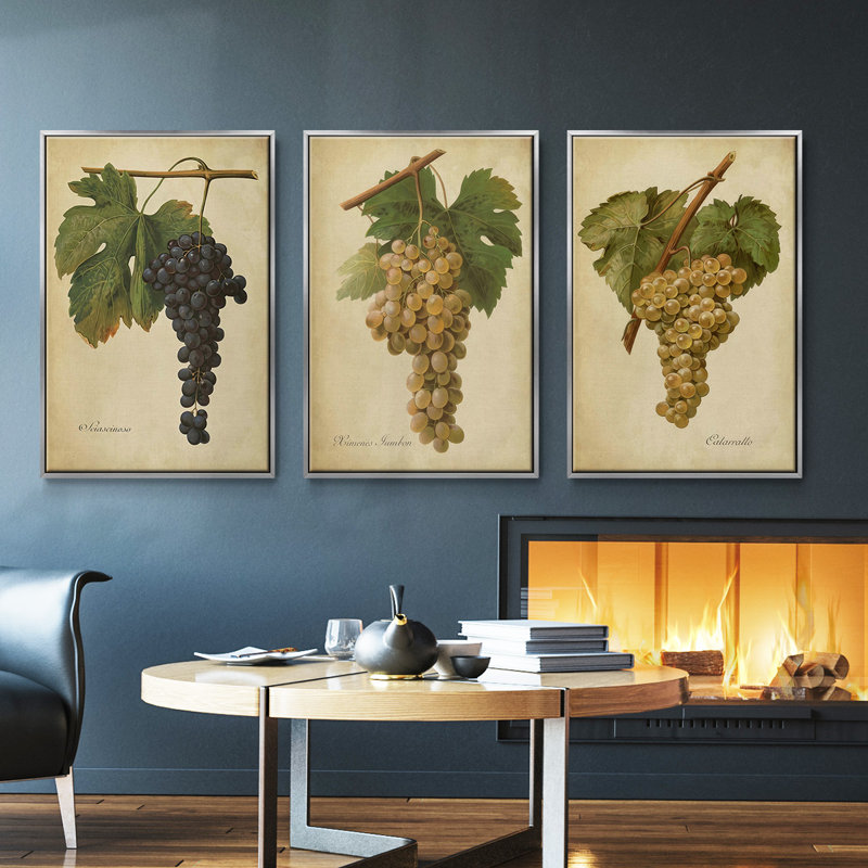 Ensemble de 3 pièces encadrées sur toile Vintage Vines II, Argent, H 40 po x l 78 po