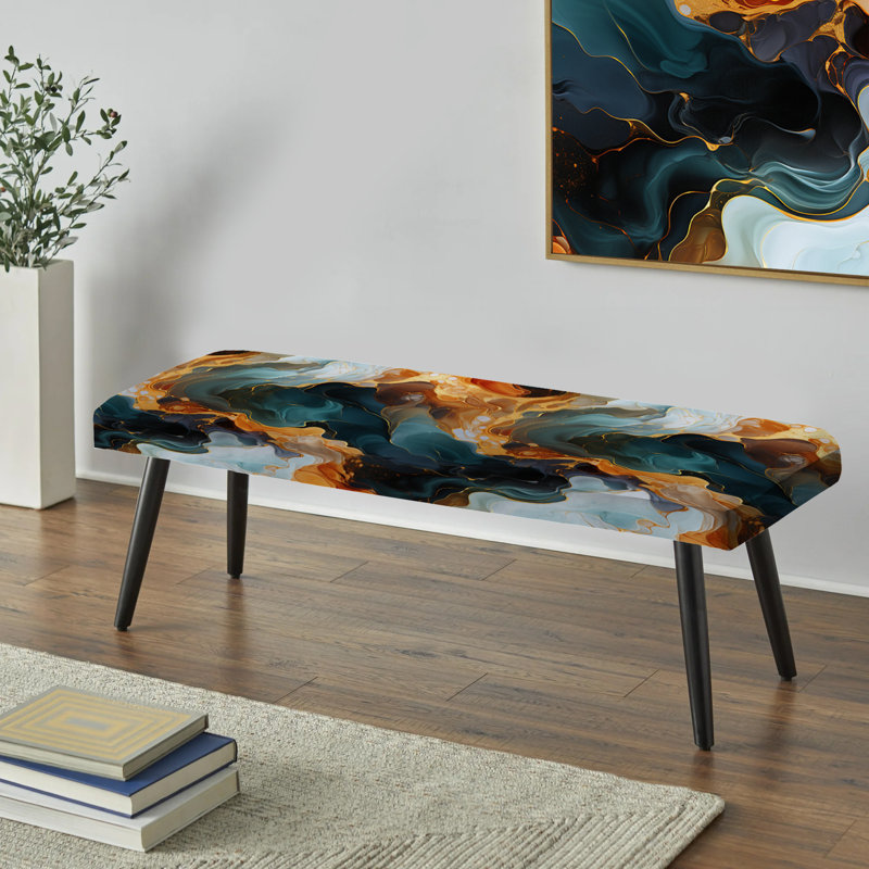 Mystic Reverie Marble Pattern - Marble Upholstered Black Bench