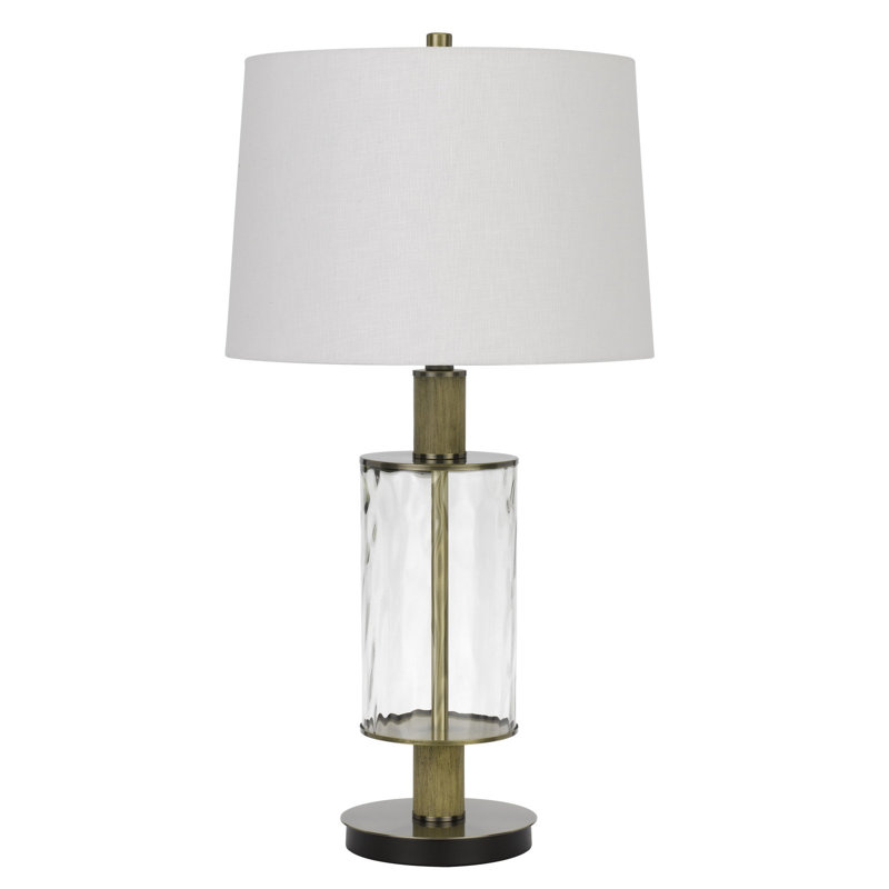 Murtadha Clear Glass Table Lamp with Dimmer and Oak Wood Accent.