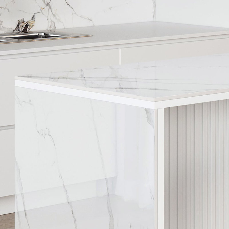 72" Kitchen Island With Storage,Kitchen Cabinet with Seating Area and Sintered Stone Table Top, White, Sintered Stone
