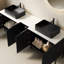 Meuble-lavabo double autoportant 72 po avec lavabos 72 po, 2 armoires de rangement rayées 30 po + tablette ouverte amovible 12 po, 2 vasques rectangulaires rayées noires avec comptoir blanc de Carrare, noir-1714429164