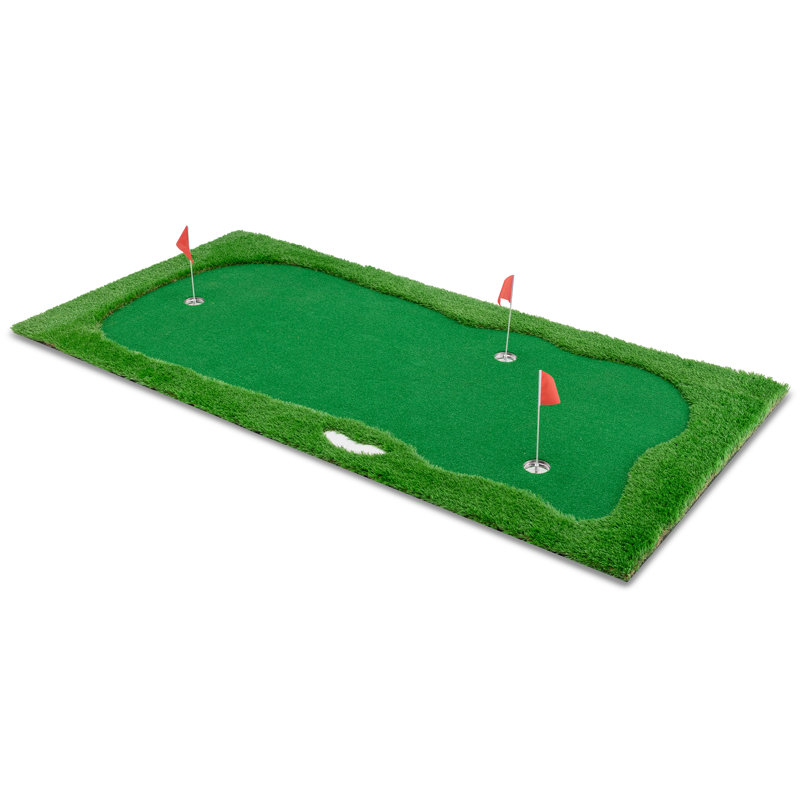 Tapis de golf 5 pieds avec gazon de haute qualité, 3 trous, 3 drapeaux et tasses, H 1,97 po x l 118,11 po x P 59,06 po