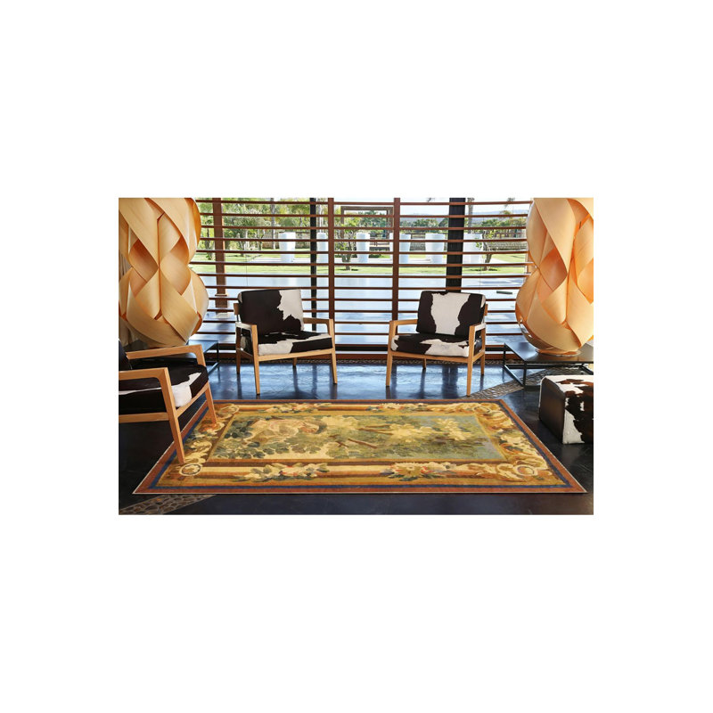 Yellow Tree Patterned Modern Woven Base Machine Washable Rug, Square 3'11" Rug Pad Included