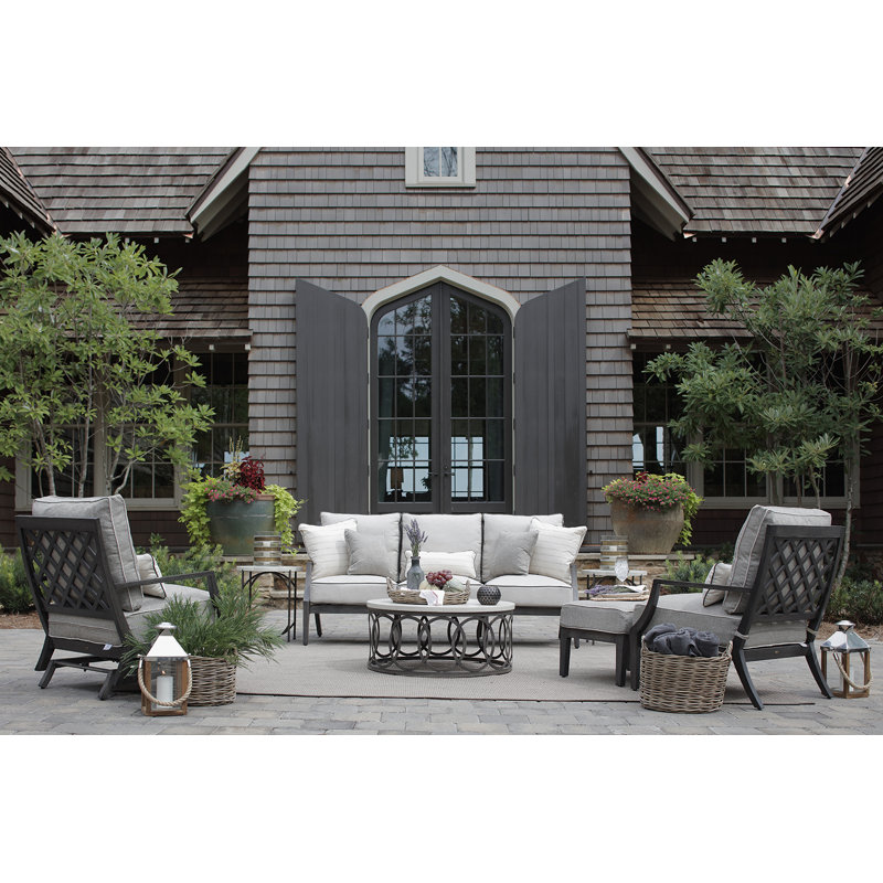Copeland Aluminum Round Outdoor Coffee Table 36 in. W x 16.5 in. H, Black Walnut, 36"