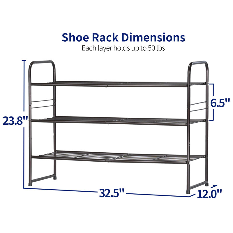32'' Wide 3-Tier Wire Grid Shoe Rack Shelf for Closet Stackable and Adjustable, Bronze