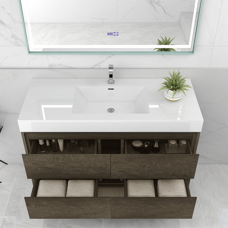 Azden 48" Wall-Mounted Single Bathroom Vanity Set, Smoke Oak