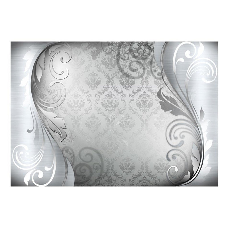 Glam Wallpaper Wall Mural - Grey Ornament, 8' L x 11.42' W