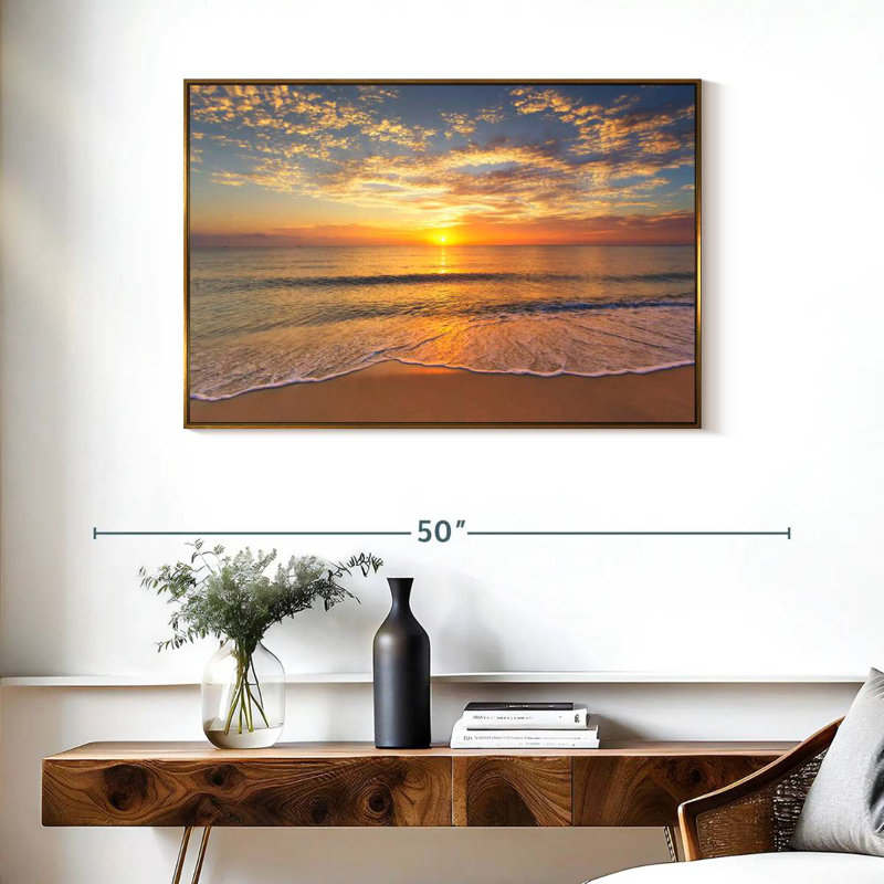 Vue apaisante sur l'océan, Cadre flottant doré, 37 po x 25 po