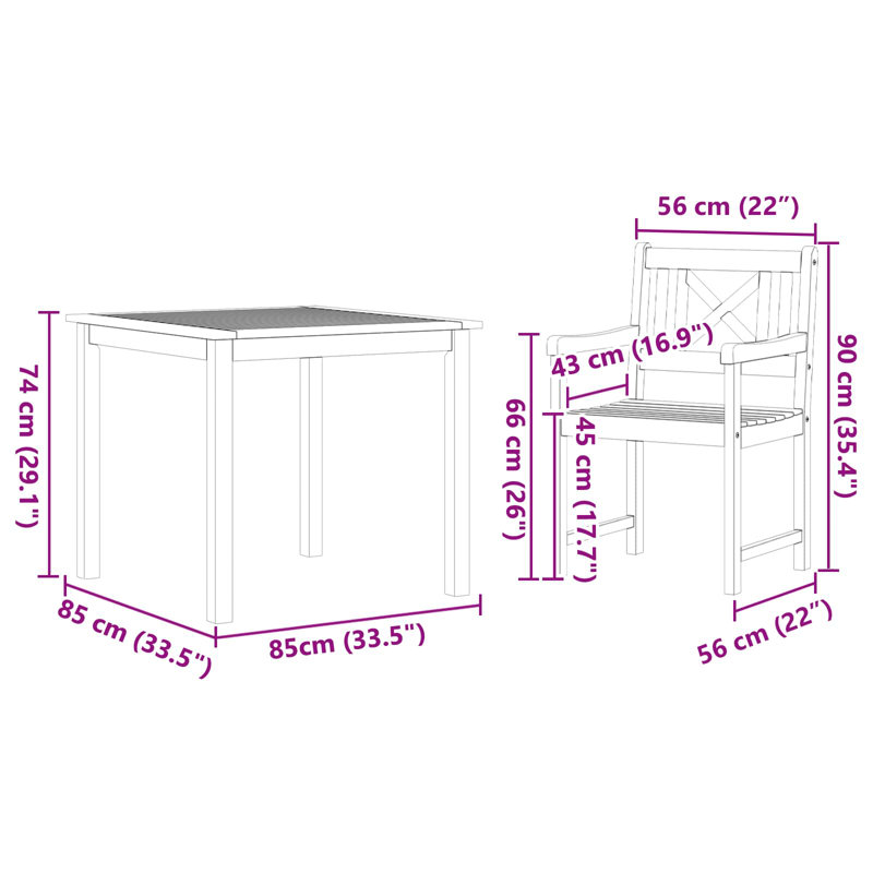 Square 5 - Piece 4 - Person 85Cm L Outdoor Table Set