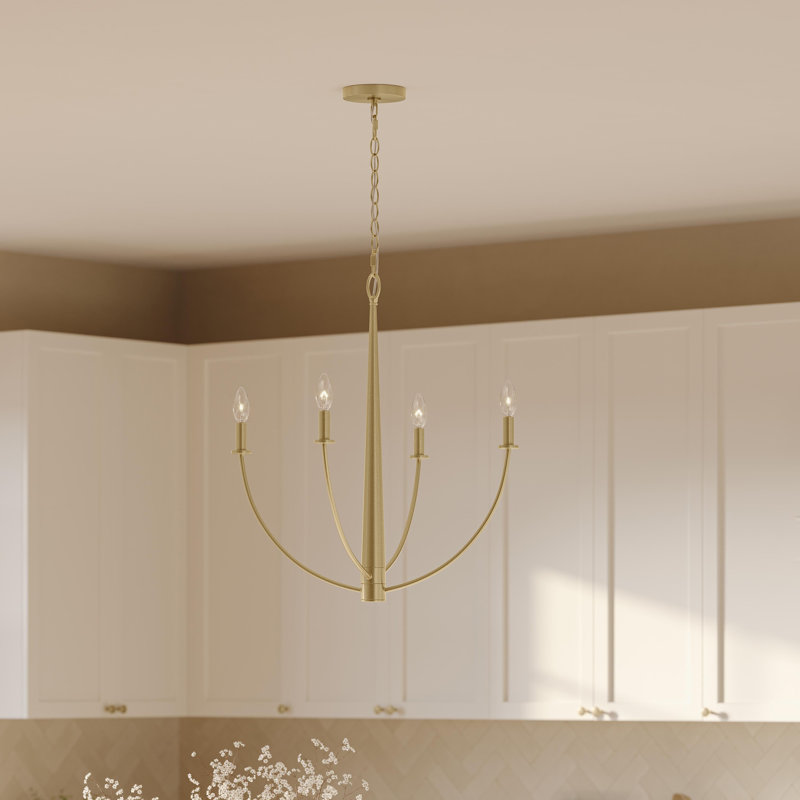 Jheni Four-Light Brushed Gold Chandelier, Brushed Gold, 24