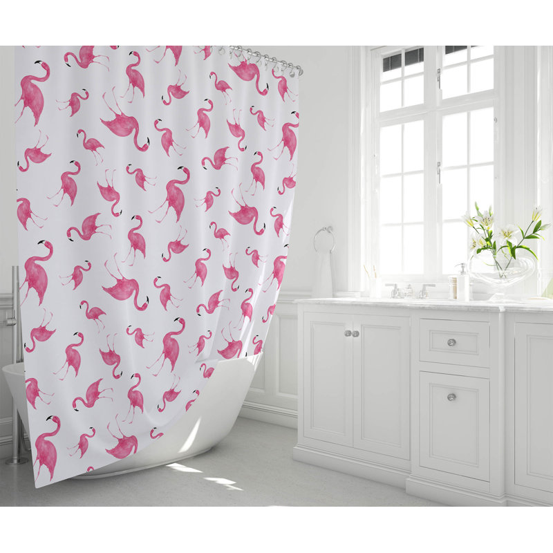 Summer Lemon Ultra-Thin Lightweight Shower Curtain, White/Pink Flamingo