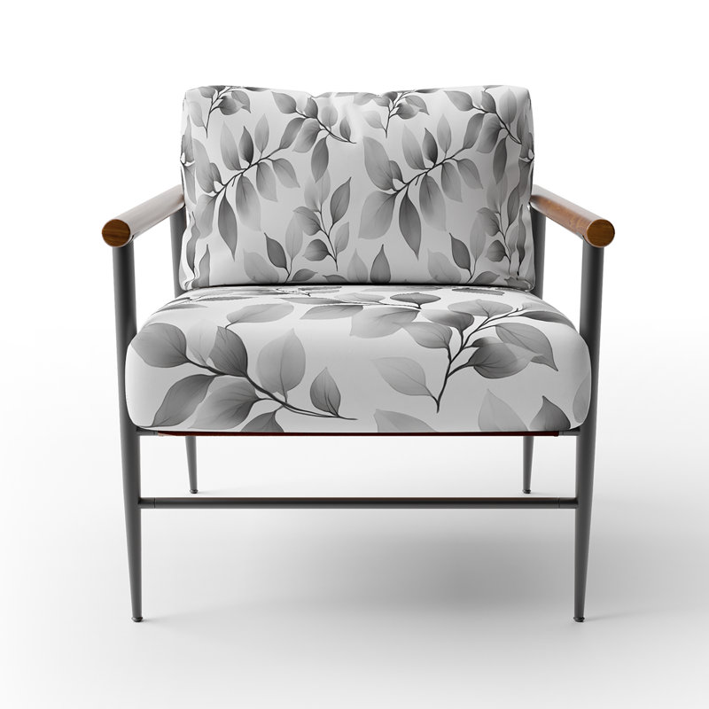 Chaise d'appoint Country Farmhouse - Gris avec pétales sauvages, Bras ronds bruns