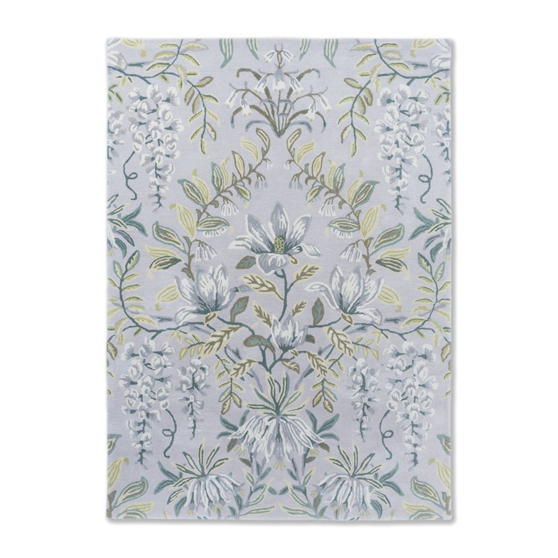 Tapis rectangulaire gris en laine touffeté à la main, Rectangle 4 pi 7 po x 6 pi 7 po