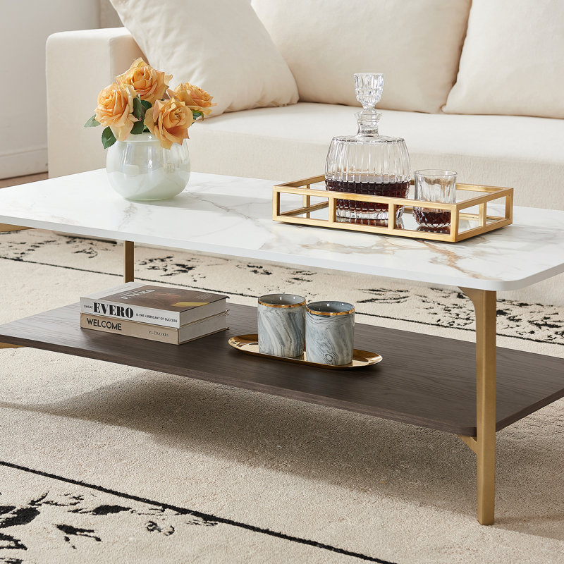 Table basse Table d'appoint rectangulaire pour salon Table d'appoint à espace ouvert avec structure en métal