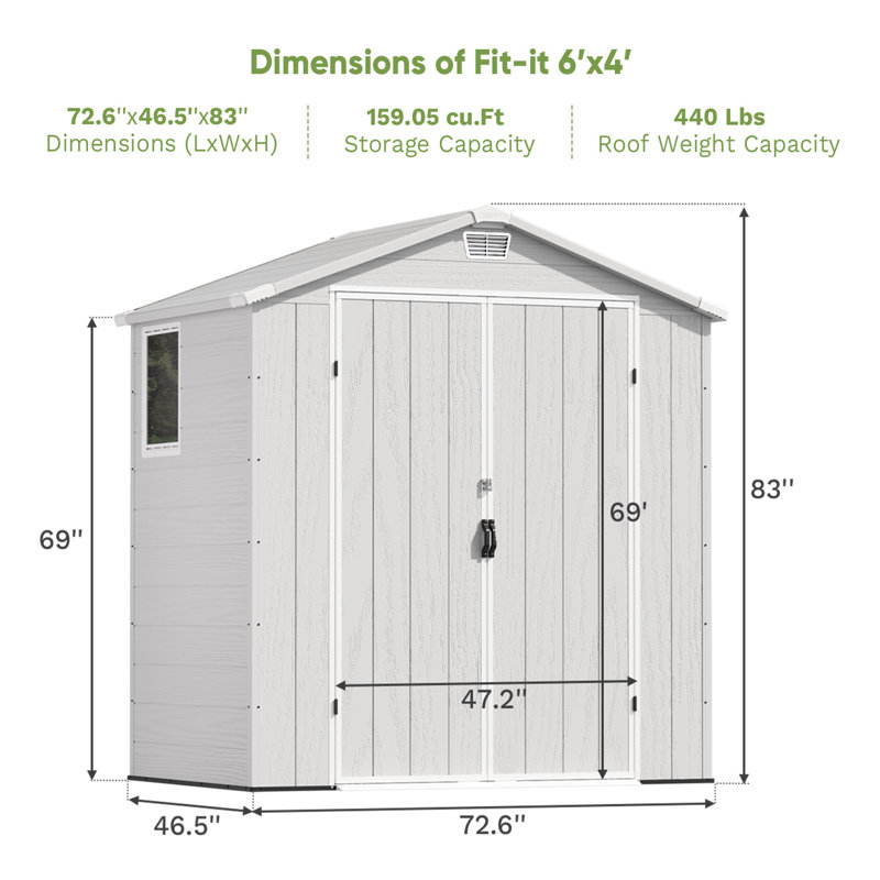 6 Ft. W X 4 Ft. D Resin Outdoor Storage Shed, Weather-Resistant Outdoor Storage With Reinforced Design, White