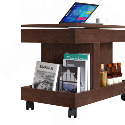 360° Rotating Desktop Multi-Functional Small Coffee Side Table with Wheels for Living Room Bedroom