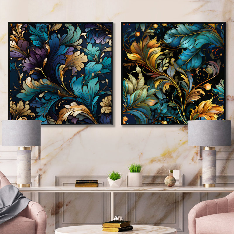 Shanklin - Ensemble de 2 collages floraux carrés, Cadre flottant noir, H 16 po x l 33 po