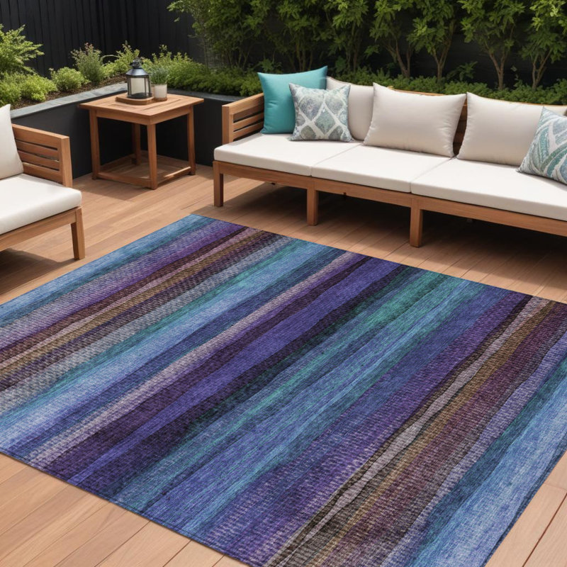 Tapis intérieur lavable rayé mauve et taupe 8 pi x 10 pi