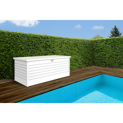 Biohort LeisureTime 210 71.25" L x 31.1" W x 27.9" H Water Resistant Metal Galvanized Steel Deck Box with Lock and Soft Close Hydraulic Lift White