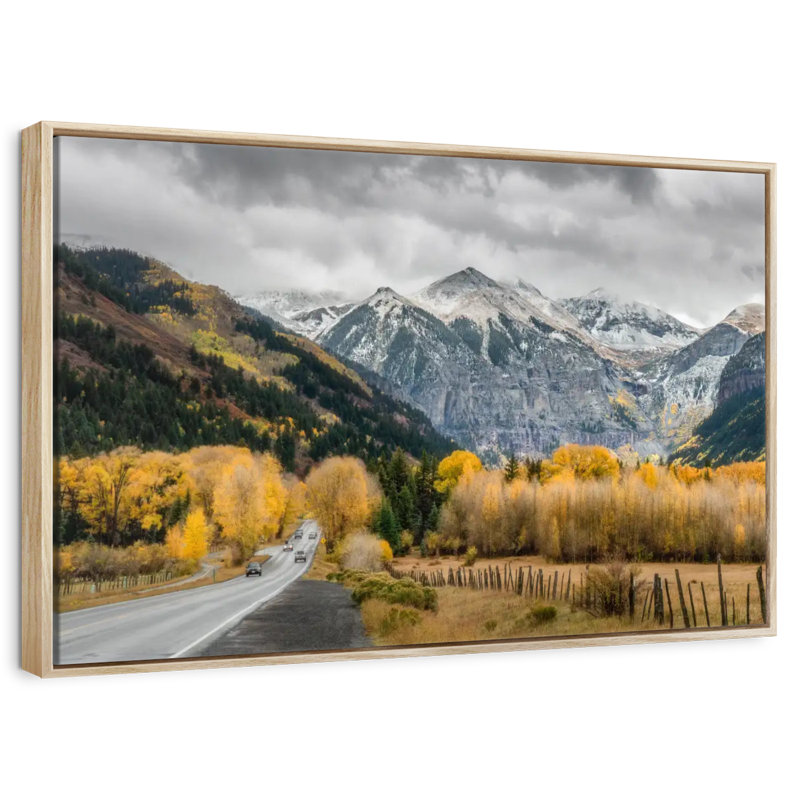 Route d'automne à Telluride, Cadre flottant en bois naturel, 13 po x 9 po
