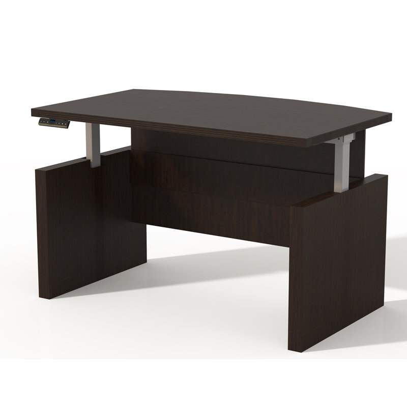Aberdeen­ Height-Adjustable Front Desk with Base, Mocha Laminate, 49.25" H x 72" W x 36" D