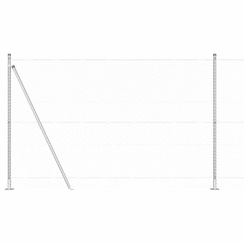 Vidaxl Fence With Posts PVC-Coated Steel, Silver, 140cm H x 1000cm W x 3.2cm D