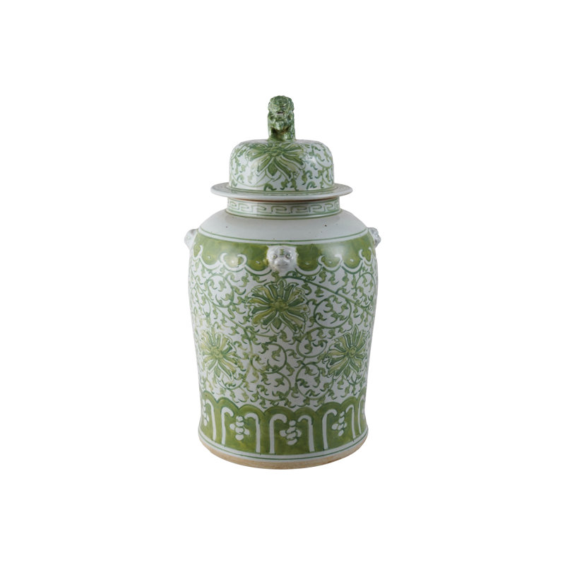 Reproduction de pot de gingembre en grès avec motif floral peint à la main