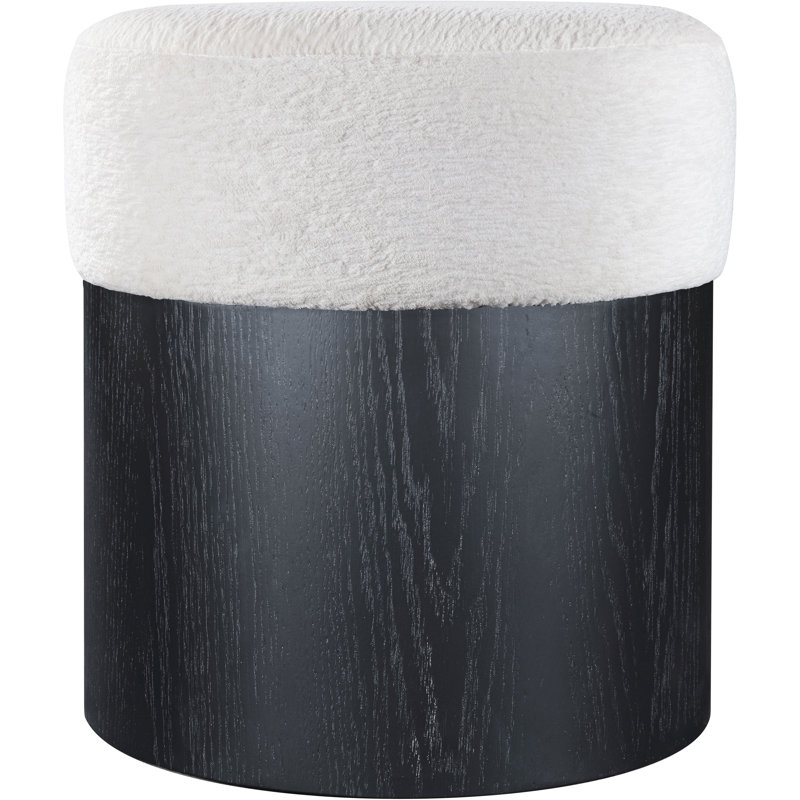Repose-pieds / tabouret Asai, Tissu velours crème, Noir