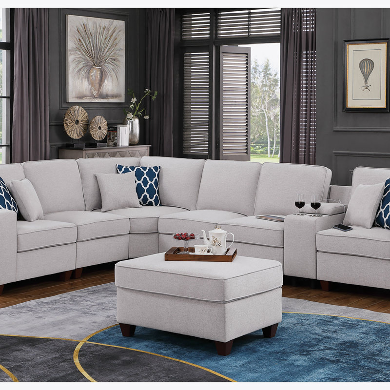 Canapé modulaire avec repose-pieds Reedsport, Lin blanc