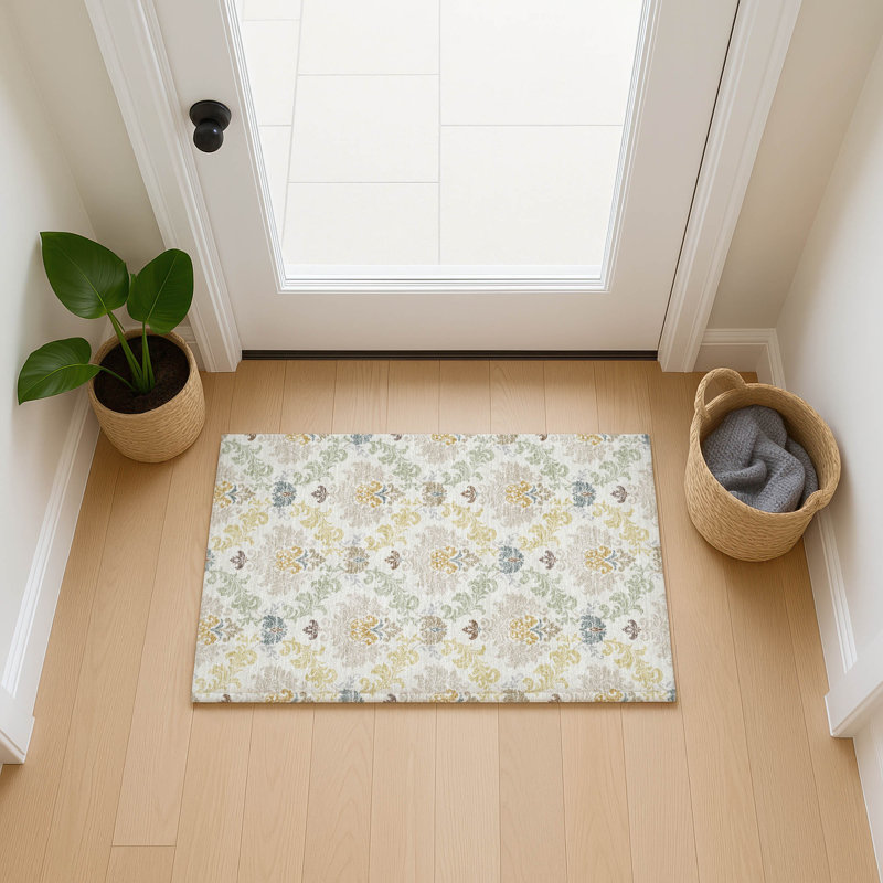 Machine Washable Indoor/Outdoor Chantille ACN2544 Damask Rug, 1'8" x 2'6", Ivory