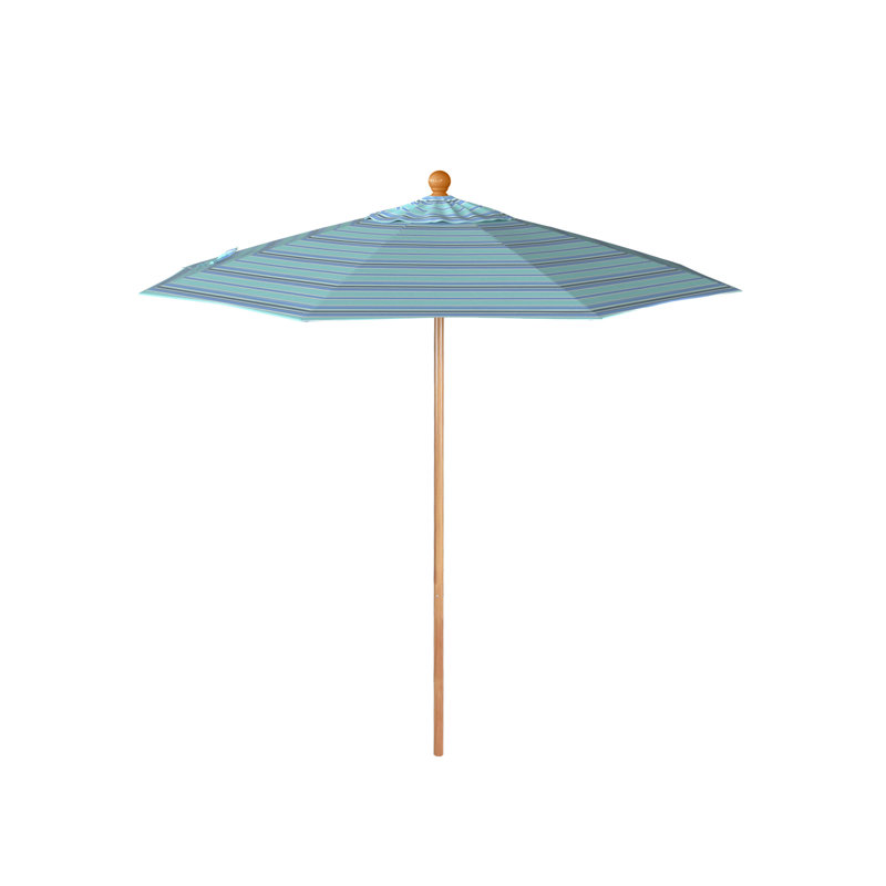 Parasol en bois de teck 7,5 pi, Rayures bleues