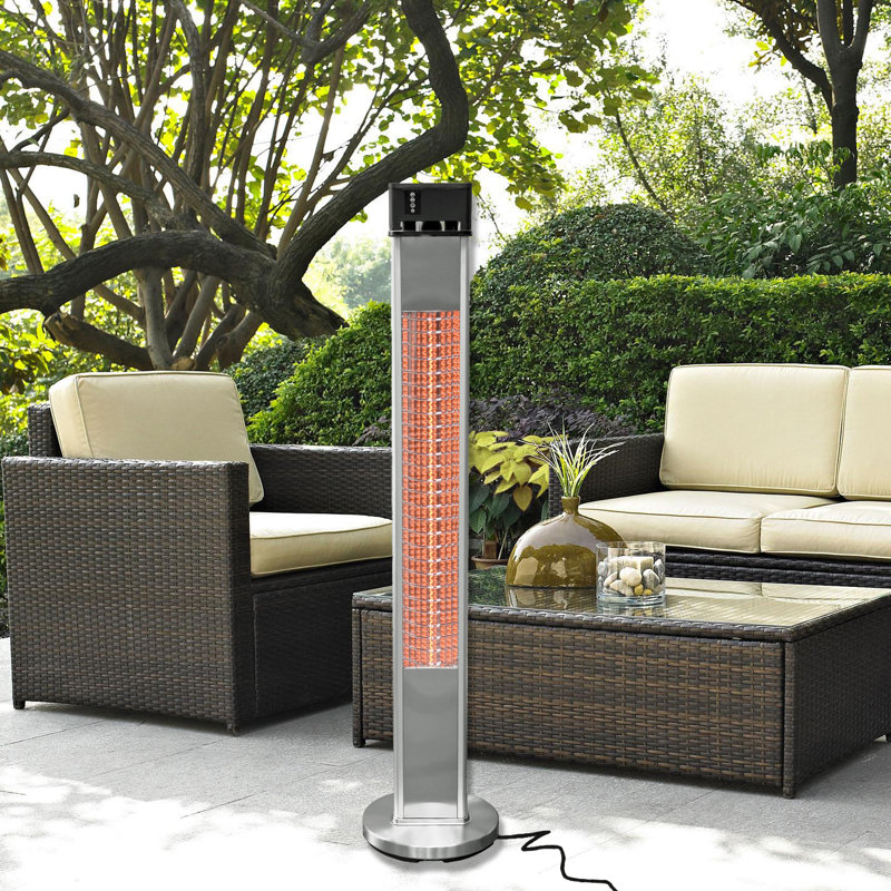 Silver Freestanding Infrared Electric Outdoor Heater with Emergency Shut Off