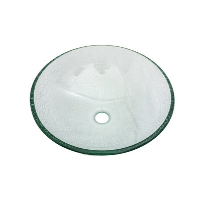 Lavabo vasque de salle de bain en verre trempé craquelé pour salle de bain avec bonde escamotable pour salle de bain, bol rond en verre trempé transparent (sans robinet)