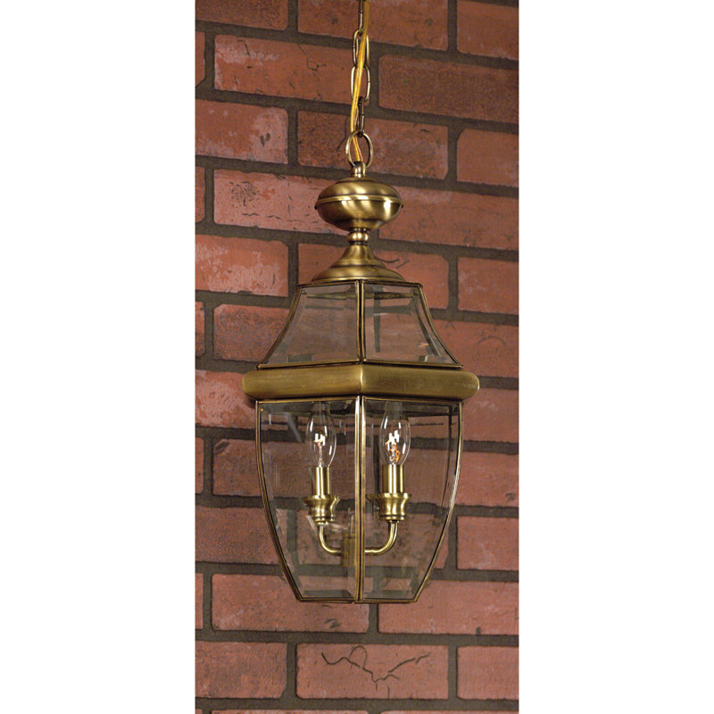 Lanterne suspendue d'extérieur à 3 lumières H 21 po Newbury, Laiton antique