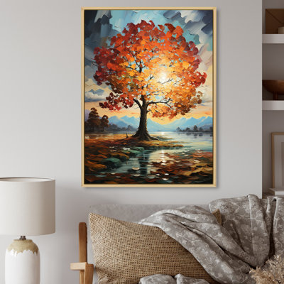 Orange, bleu sarcelle, érable majestueux, érable, art mural encadré