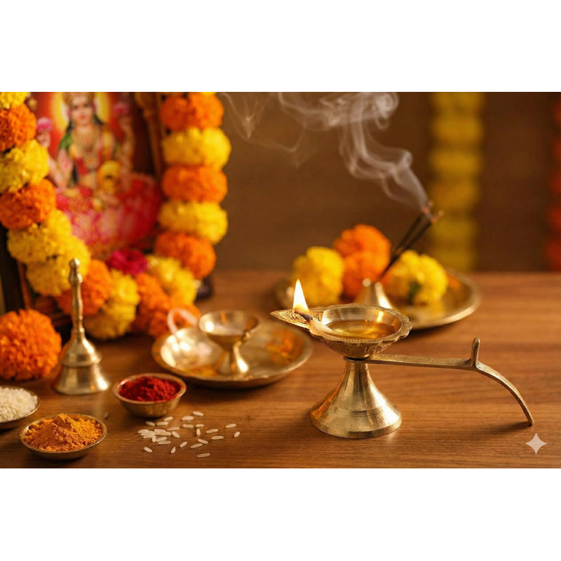 Lampe à huile 5 pouces en laiton Aarti, mèche simple pour décor rituel et autel