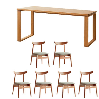 Large Slab Solid Wood Dining Table Set