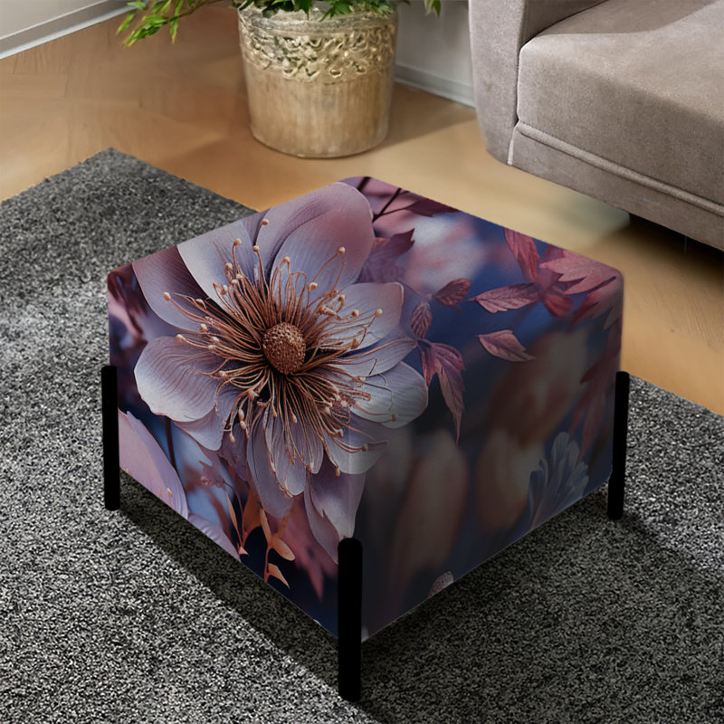Fleurs de chrysanthème bleues et mauves - repose-pieds carré floral