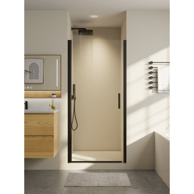 34-35.4" W x 72" H Pivot Frameless Shower Door with 1/4" (6mm) Clear Tempered Glass，Aluminum Frame and Reversible Mounting,Matte Black