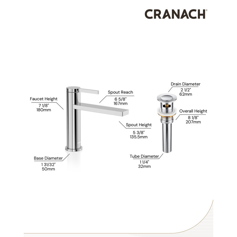Tinian Single-Hole Faucet with Pop-Up Drain, Single-Handle Modern Bathroom Sink Faucet in Polished Chrome, Chrome